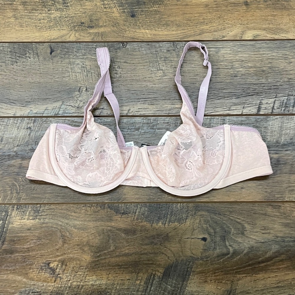Adore Me 38D Floral Lace Unlined Underwire Bra Peach Sheer Coquette Fairy NWT